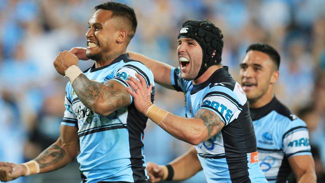 Ben Barba celebrates scoring a try during the 2016 grand final. Picture: Mark Evans