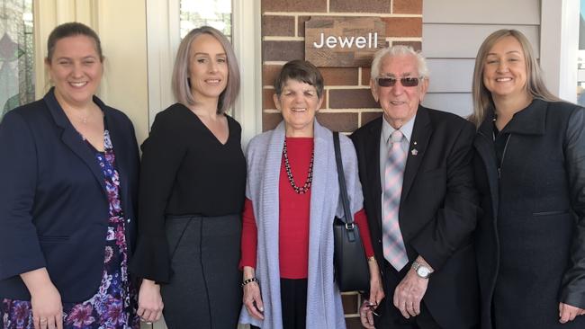 Holsworthy state Liberal MP Melanie Gibbons, Sharon Smith, Doris Jewell, John Jewell and Michelle Jewell at the opening of new dementia cottages at HammondCare in Hammondville. Picture: Cindy Ngo