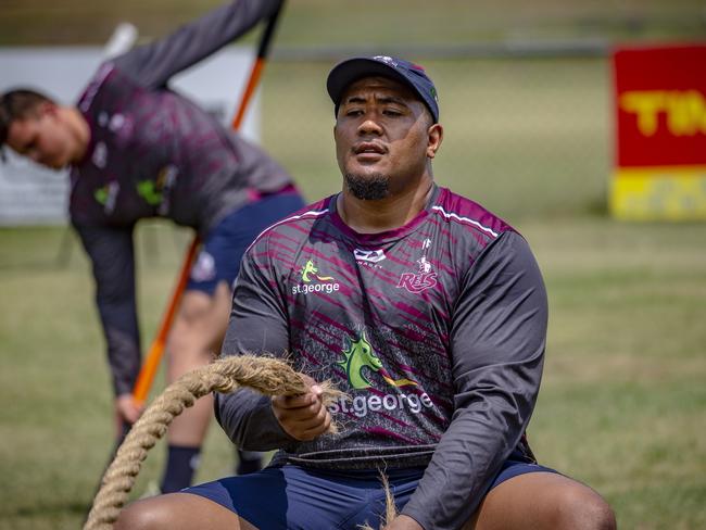 Queensland Reds prop Feao Fotuaika rehabs a foot injury at Palm Beach Currumbin Alleygators rugby club. Picture: QRU / Brendan Hertel