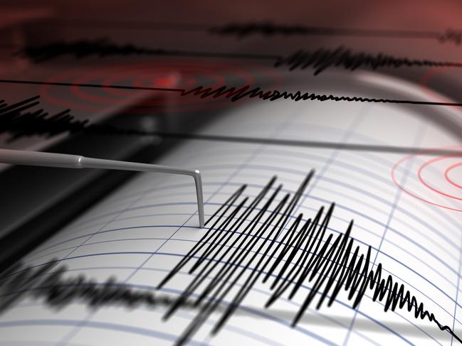 Seismograph with paper in action and earthquake - 3D Rendering