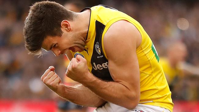 Trent Cotchin celebrates after the final siren on Grand Final day. Picture: Getty Images