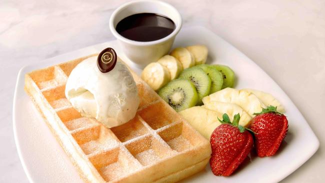 The waffles at the Guylian Belgian Chocolate Cafe. Picture: Supplied