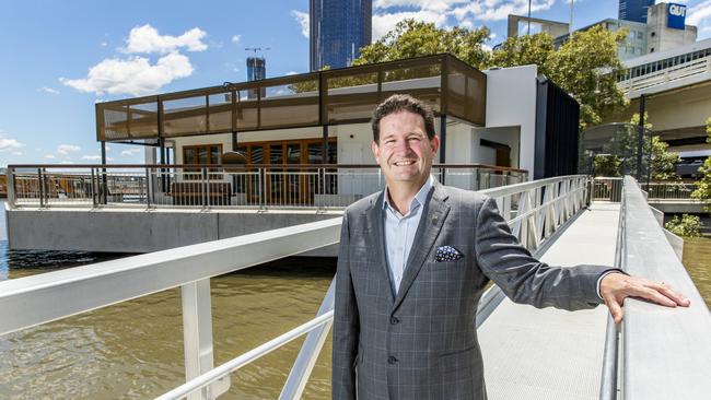 Chief operating officer of Treasury Brisbane Kelvin Dodt outside the new Brisbane River overwater bar, Will &amp; Flow, at Gardens Point. Picture: Richard Walker