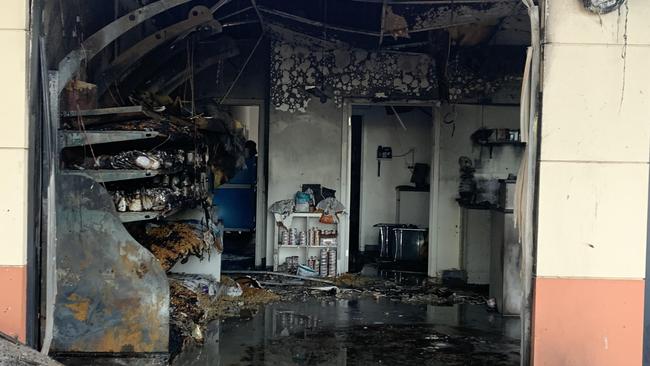 A suspected arson attack has totally destroyed a vet clinic at Hilton. Picture: George Yankovich