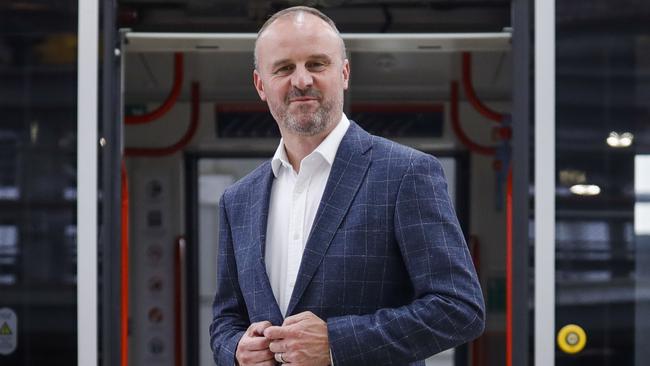 ACT Labor leader and Chief Minister Andrew Barr at the Mitchell Light Rail Depot in Canberra. Picture: Sean Davey.