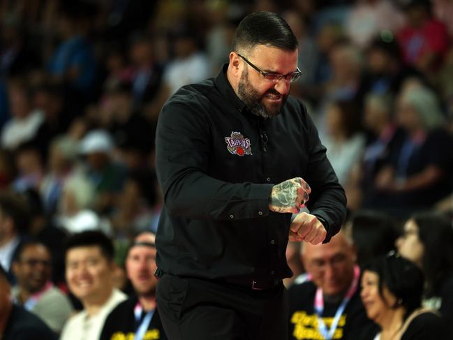 Cairns Taipans coach Adam Forde during the round 19 NBL match between New Zealand Breakers and Cairns Taipans at Spark Arena, on February 01, 2025, in Auckland, New Zealand. (Photo by Fiona Goodall/Getty Images)