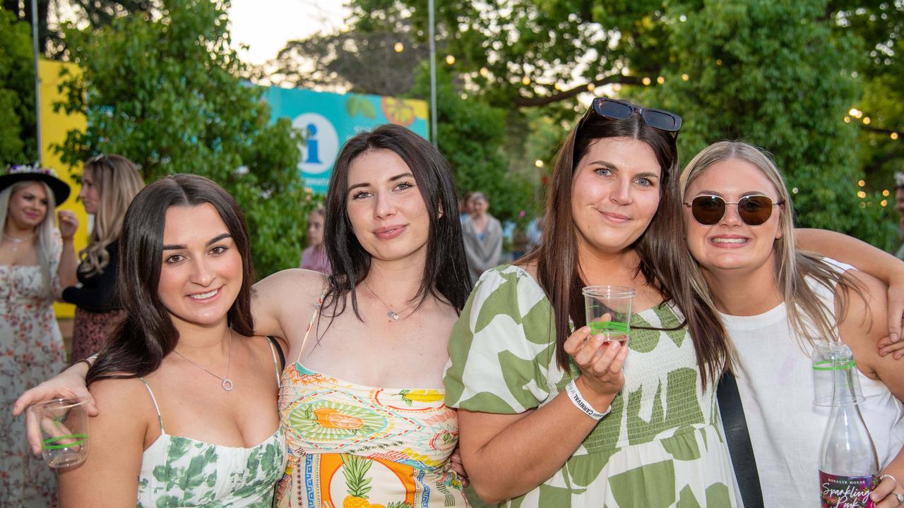 (From left) Helena Keevers, Charlize Christall, Zoe Cogill and Mackenzie King-Foullie. Toowoomba Carnival of Flowers Festival of Food and Wine. Saturday, September 14, 2024. Picture: Nev Madsen