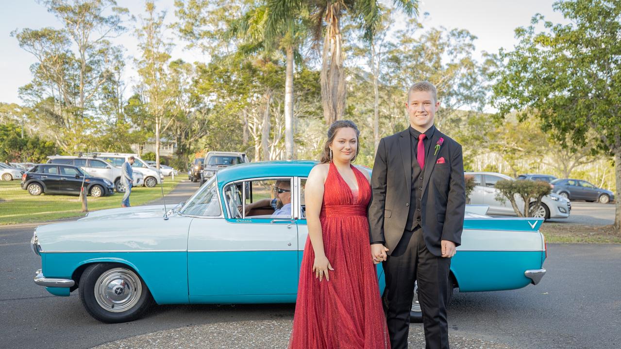 Glasshouse Christian College students Jordan Fish and Connor Ferguson arrived at The Rocks in style. Picture: Jordan Bull