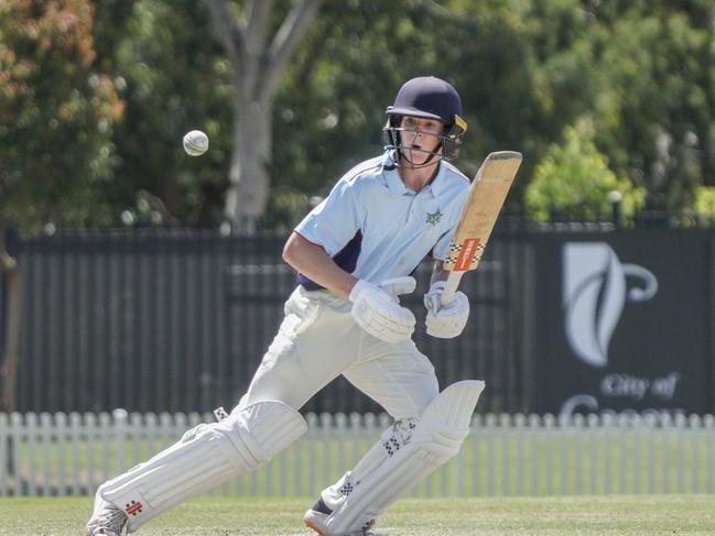 Cricket Youth Premier League: Southern Pioneers v Bayside Breakers. Cooper Rojko batting for Breakers. Picture: Valeriu Campan