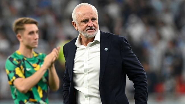 Australia's coach Graham Arnold reacts after his team lost the Qatar 2022 World Cup round of 16 football match between Argentina and Australia at the Ahmad Bin Ali Stadium in Al-Rayyan, west of Doha on December 3, 2022. (Photo by Alfredo ESTRELLA / AFP)