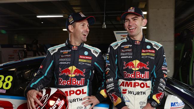 Broc Feeney with his co-driver, seven-time Supercars champion and Triple Eight boss Jamie Whincup. Picture: Tim Hunter.