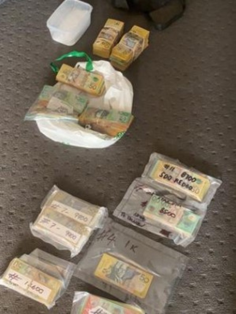 Cash seized by police after the raid in Adelaide’s south. Picture: SA Police