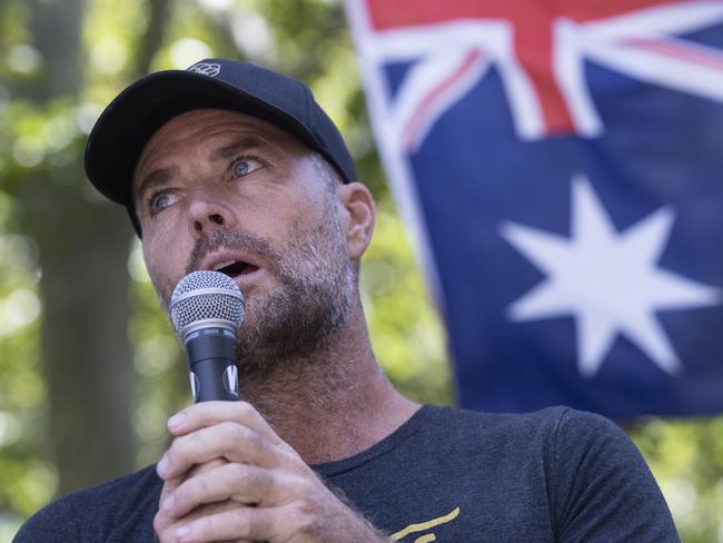 Evans speaks at an anti-vaccination rally in Hyde Park in 2021. Picture: Brook Mitchell/Getty Images