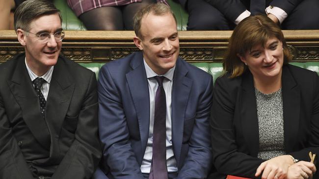 Jacob Rees-Mogg, Dominic Raab and Nicky Morgan in the House of Commons. Picture: AP