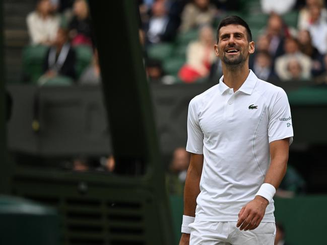 Novak Djokovic against Lorenzo Musetti of Italy in the semi-final of the men's singles during day twelve of The Championships, Wimbledon. Picture: Stringer/Anadolu via Getty Images