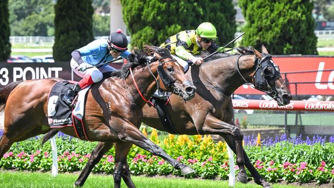 Craig Williams (left) and Jye McNeil give their all. Picture: Reg Ryan/Racing Photos via Getty Images