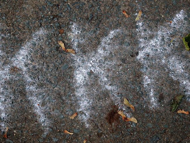 Racist messages in chalk remain on the footpath in Emancipation Park the day after the Unite the Right rally devolved into violence in Charlottesville, Virginia. Picture: Chip Somodevilla/Getty Images/AFP