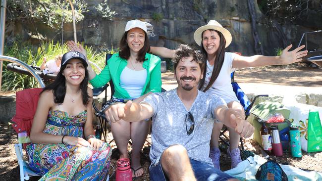 Isabelle Caldeira, Dariane Tenorio, Esteban Martinez and Barbara Silva ready for fireworks at Blues Point, Sydney. Picture: John Feder