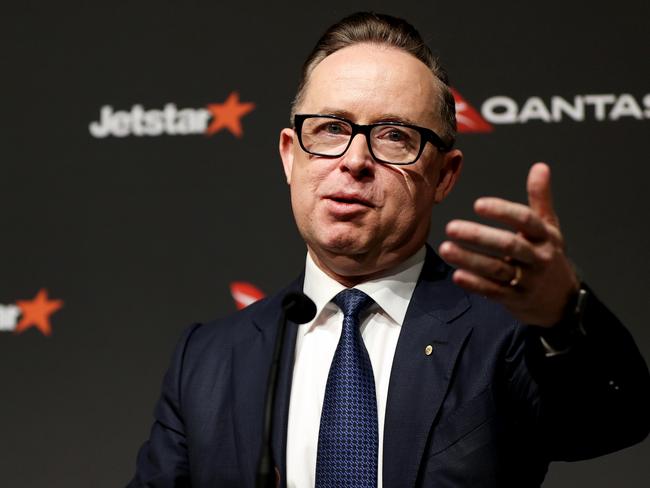 Alan Joyce, chief executive officer of Qantas Airways Ltd., speaks during a news conference in Sydney, Australia, on Thursday, Feb. 23, 2023. Qantas shares fell the most in almost eight months as the airline flagged higher-than-expected spending on planes in an an immediate attempt to cope with the rapid rebound in passenger growth. Photographer: Brendon Thorne/Bloomberg via Getty Images