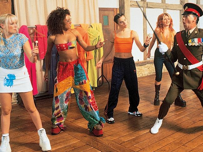 UK pop group The Spice Girls in a scene from 1997 film Spice World.