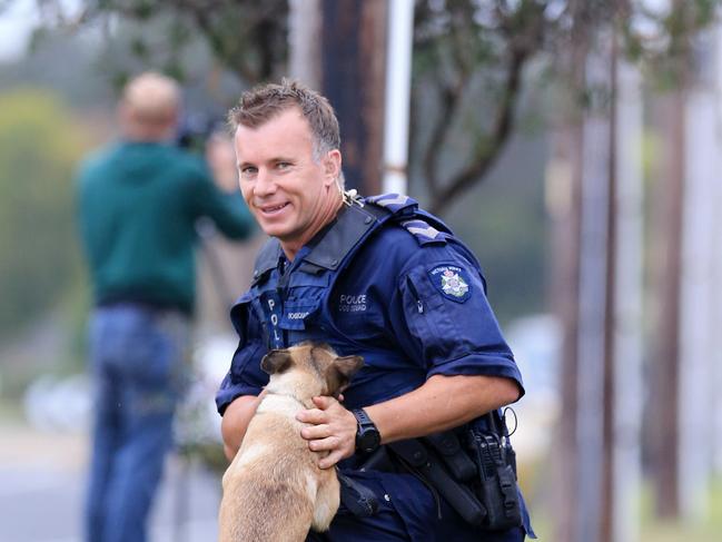 Leading Senior Constable Hayden Bodycomb12 week old Gator a Belgian Malinois. Police respond to a siege at 11 Challenger Close, Whittington. NO BYLINE PLEASE. Picture: Peter Ristevski