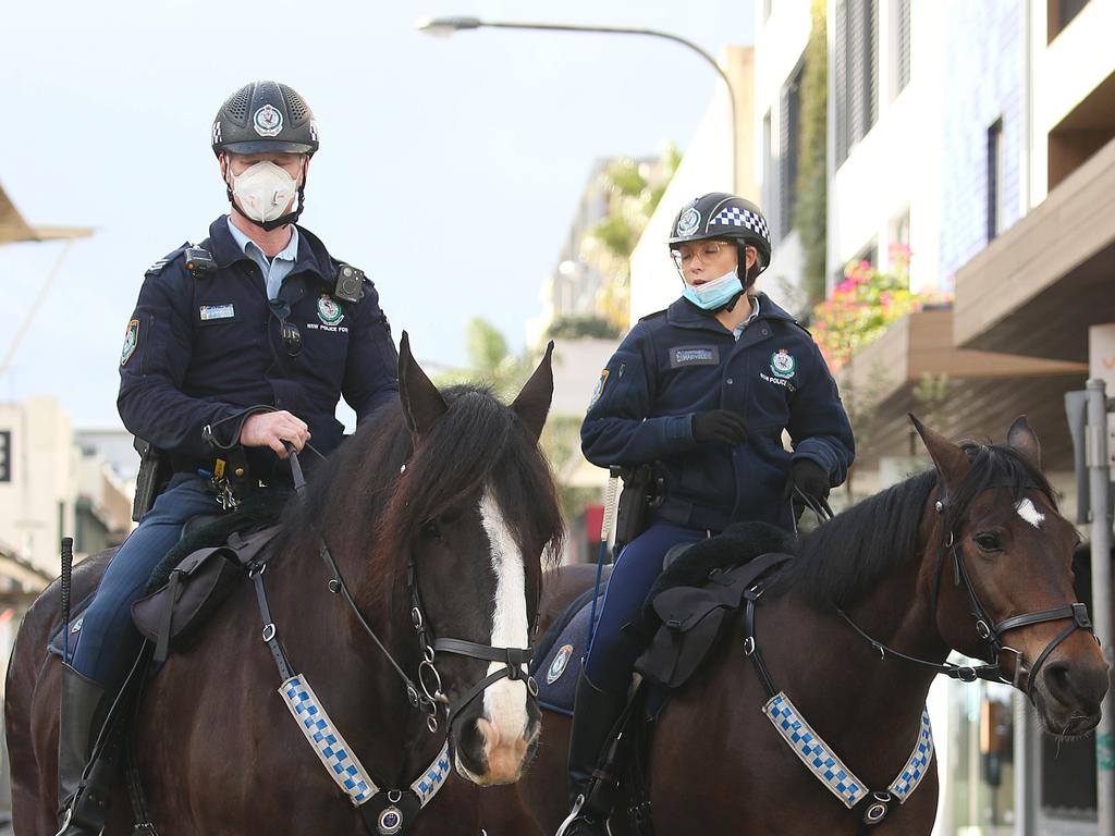 Mounted police on covid patrol in Bondi last month.