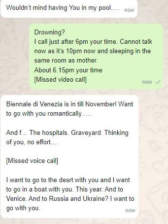 The WhatsApp messages shared between the pair on the night Mr Legler’s death. Picture: Supplied