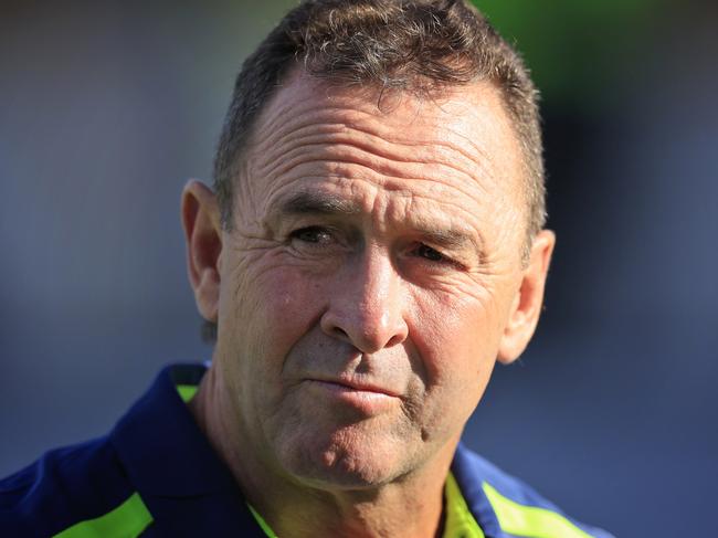 SYDNEY, AUSTRALIA - FEBRUARY 18: Raiders coach Ricky Stuart looks on during the NRL Trial match between the Sydney Roosters and the Canberra Raiders at Leichhardt Oval on February 18, 2022 in Sydney, Australia. (Photo by Mark Evans/Getty Images)