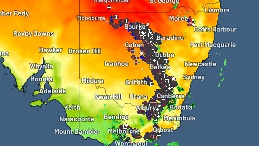 Lightning stretched from The Qld/NSW border to the southern tip of Vic at 5pm on October 18. A camper has died as a result of the wild weather over the past few days, into the weekend. Picture: Supplied / Weatherzone