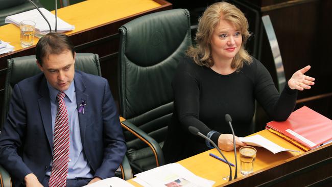 Scott Bacon and Madeleine Ogilvie in Parliament in 2017. Picture: RICHARD JUPE