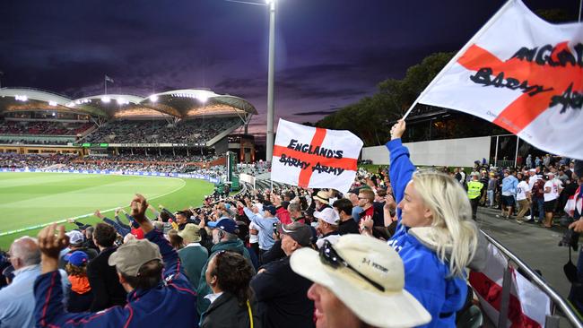 England’s Barmy army at the Adelaide Oval. Picture: AAP / David Mariuz