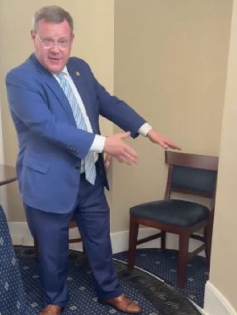 Congressman Tim Moore showed off the tunnel’s entrance in the Lincoln Room. Picture: X/@RepTimMooreNC