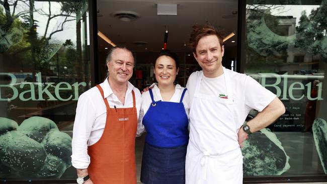 Neil Perry with Mia and Mike Russell at Baker Bleu in Double Bay. Picture: Tim Hunter