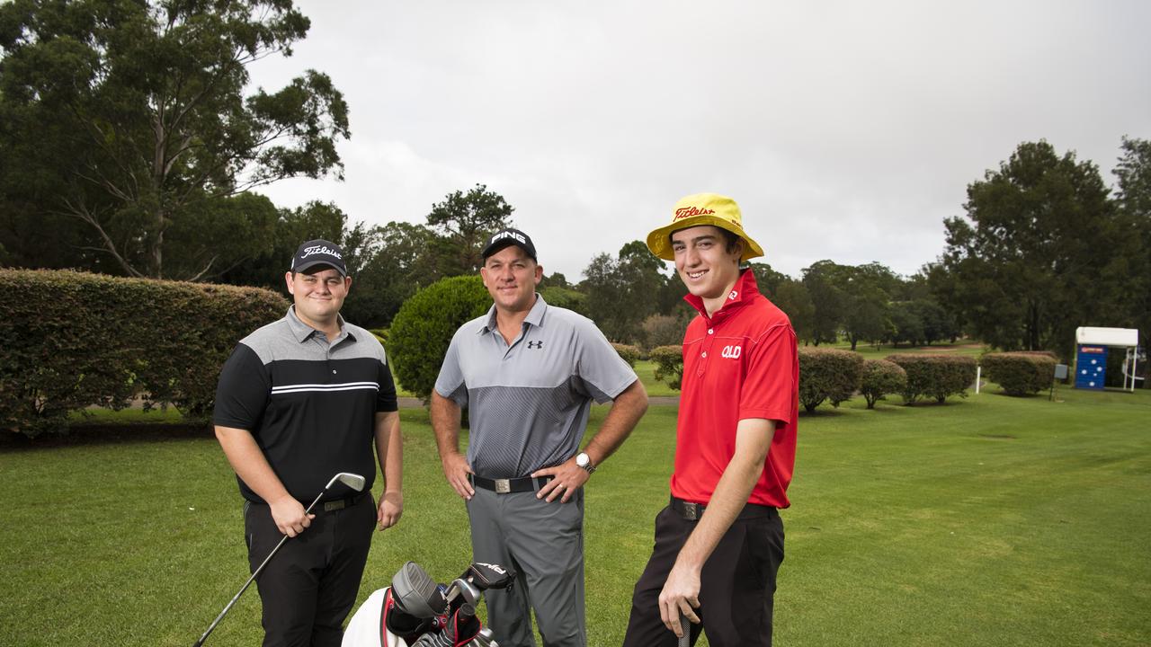 City Golf Club members (from left) Wade Edwards, Anthony Timms and Quinn Croker will line up for Toowoomba at this week’s Queensland PGA Championship at City Golf Club. Picture: Kevin Farmer
