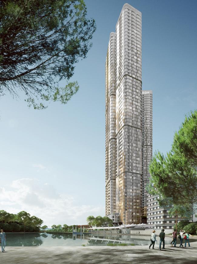 Meriton’s proposal for two skyscrapers close to Parramatta Wharf.