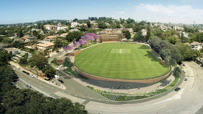 Artwork of the redeveloped Hordern Oval at Cranbrook school, with an underground aquatic centre, which has been approved by the state government.