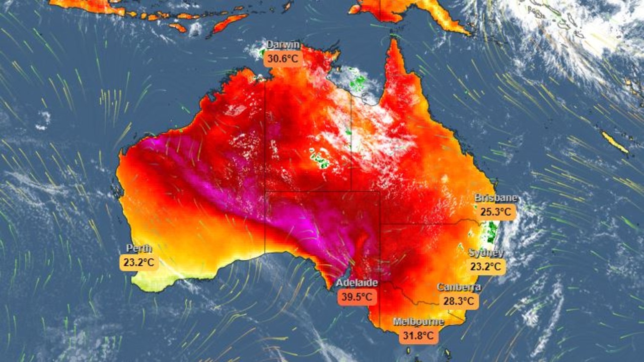 Heat map showing warm temperatures across Australia on Friday. Picture: Weatherzone