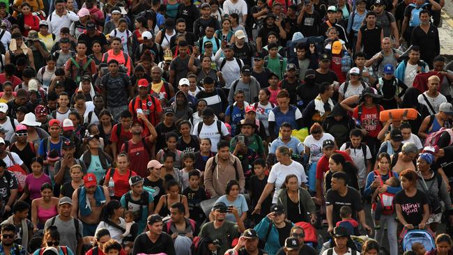 Hundreds of migrants set out in a US-bound caravan in Mexico. Picture: AFP