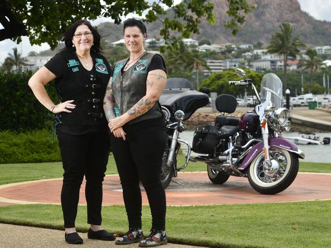 Maree Bennett and Deb Hudson are members of Sisters on Steel, a motorcycle club that supports women of domestic violence. PICTURE: MATT TAYLOR.