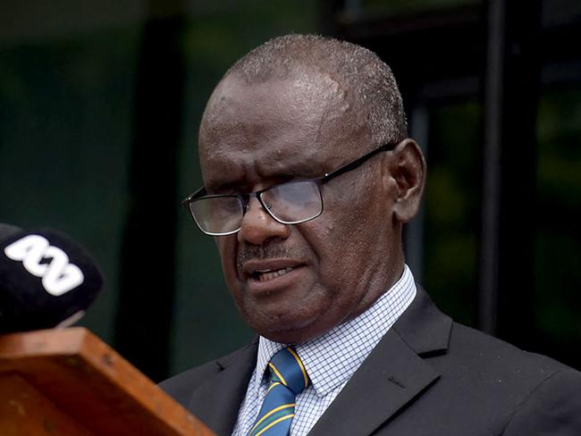 Solomon Islandsâ newly elected Prime Minister Jeremiah Manele speaks during a press conference outside Parliament House in Honiara on May 2, 2024. China-friendly former foreign minister Manele was elected Solomon Islands' prime minister defeating an opposition leader intent on curbing Beijing's reach in the Pacific nation. (Photo by Alarics FUGUI / AFP)