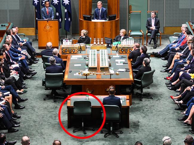 The empty chair that was reserved for Bridget McKenzie. Picture: AAP