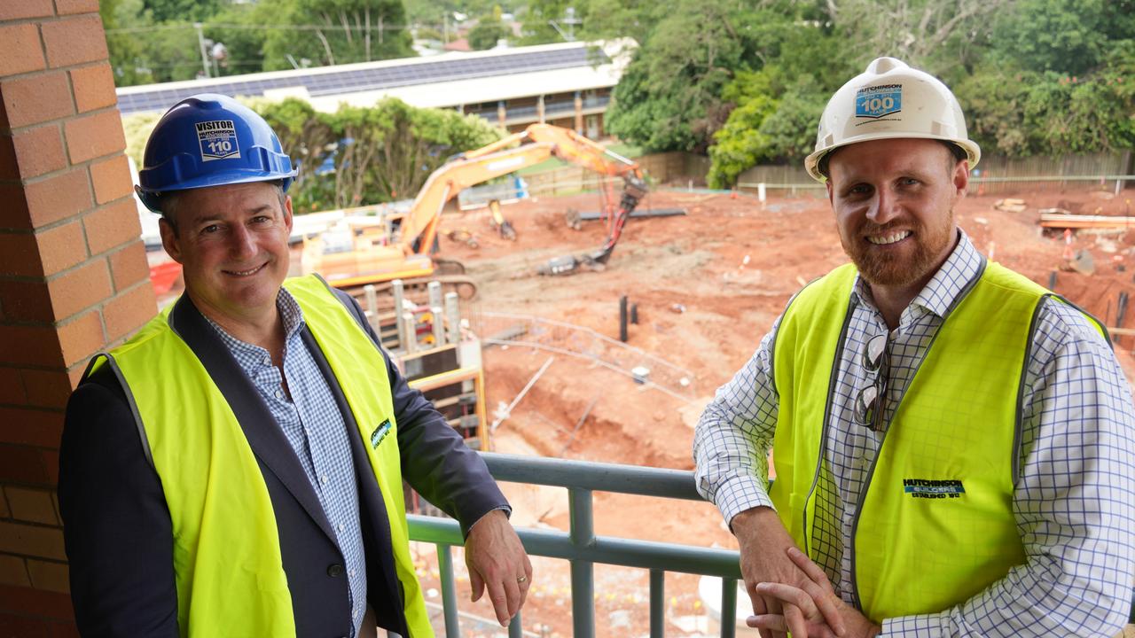 Overseeing the construction of Toowoomba Grammar's new design, engineering and technology centre are (from left) headmaster John Kinniburgh and Hutchinson Builders Toowoomba team leader Sean Lees.