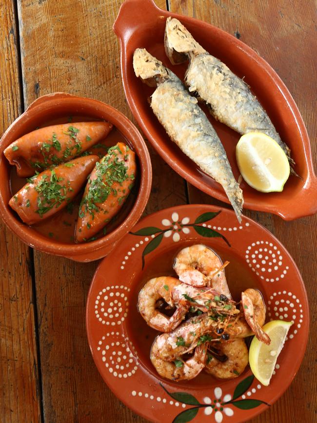 Tapas plates (prawns, squid and sardines) from Gloria's Cafe on Audley st. Petersham.