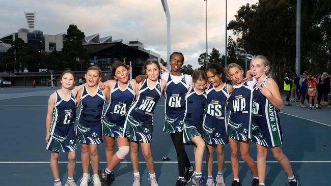 St Mary’s Keast under-11 netball team pull their funniest faces.