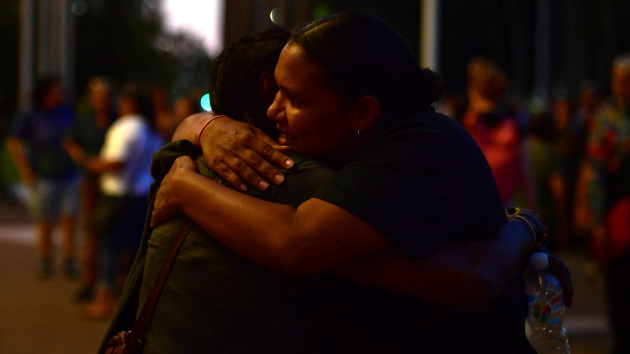 Hundreds of Top End residents gathered outside the NT Parliament on Wednesday for a vigil for Kumanjayi White, a 24-year-old Warlpiri man with a disability who died after being restrained by police in the Alice Springs Coles. Picture: Zizi Averill