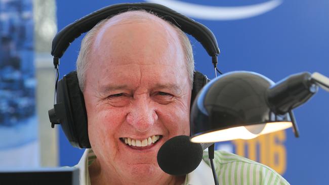 Alan Jones during his radio show from the Southport Yacht Club. Picture: Glenn Hampson