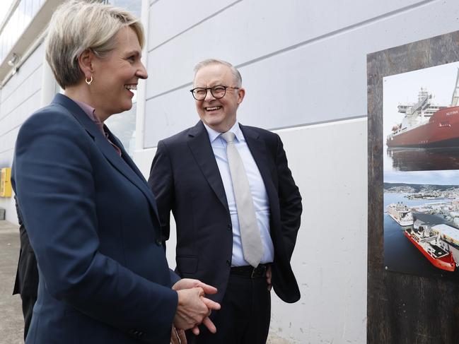 Minister Tanya Plibersek with Prime Minister Anthony Albanese.  Prime Minister Anthony Albanese in Hobart in relation to $188 million funding for Macquarie Wharf.  Picture: Nikki Davis-Jones