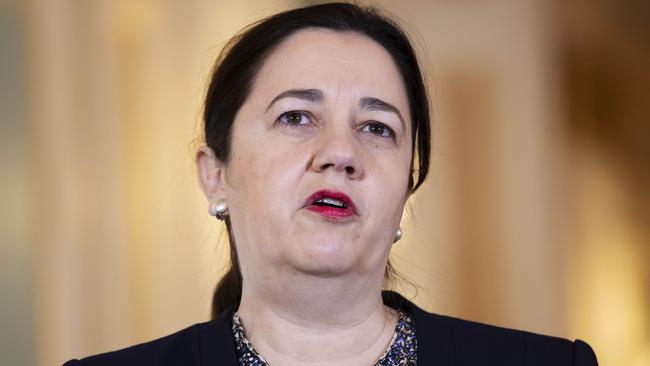 BRISBANE, AUSTRALIA - NewsWire Photos AUGUST 28, 2020: Queensland Premier Annastacia Palaszczuk addressing media at the Red Chamber, Parliament House at 2A George Street, Brisbane. Picture: NCA NewsWire / Attila Csaszar