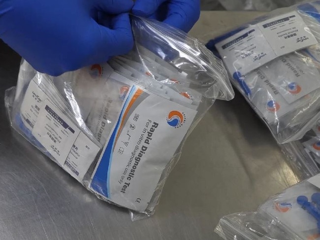 Some of the COVID-19 testing kits intercepted by Australian Border Force officers. The kits were bound for homes in Sydney, Perth and Melbourne. Picture: ABF