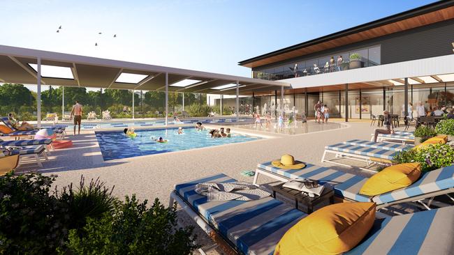 Artist's renders of Club Coridale, where residents can cool off in the swimming pool.